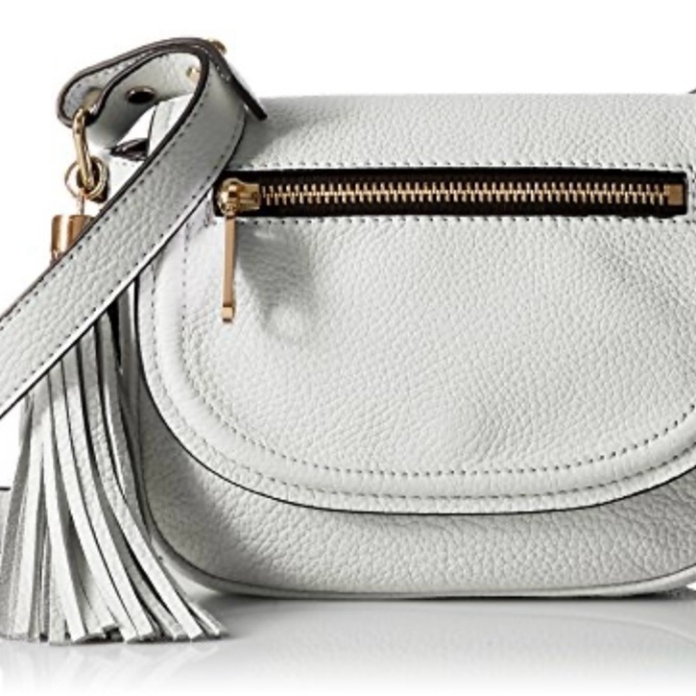 MILLY of New York Astor Saddle/Crossbody Bag White and Gold With Tassel 11x9